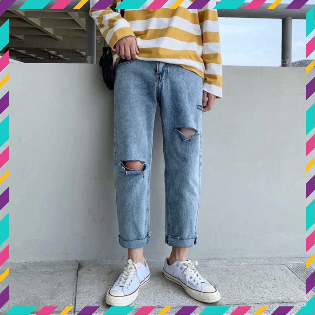 Quần baggy jean nam rách gối phong cách ulzzang siêu hot | BigBuy360 - bigbuy360.vn