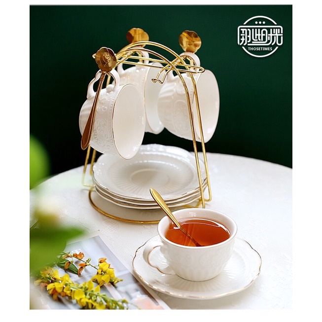 Set trà chiều sứ trắng cổ điển Châu Âu sang trọng