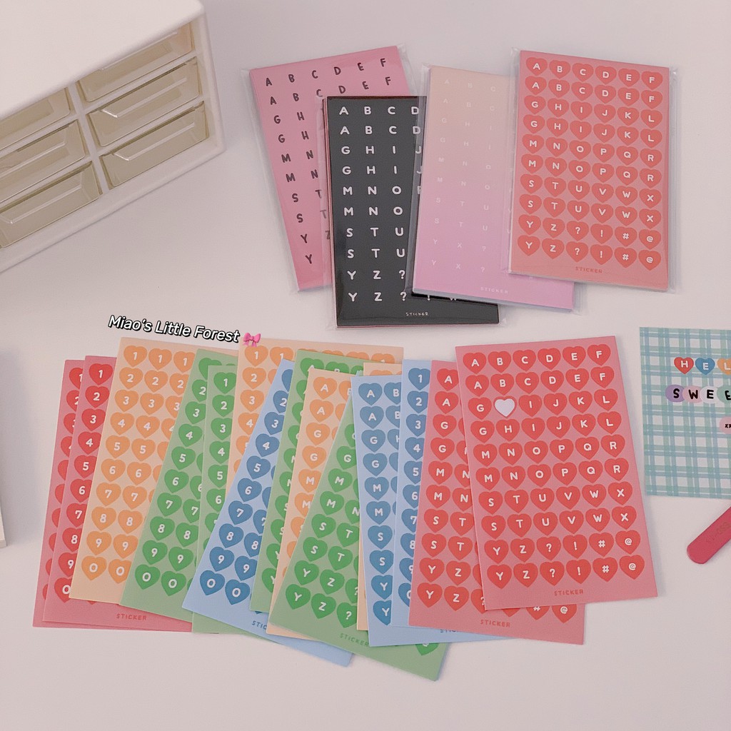 Set 16 tấm sticker chữ và số basic style | MST410 | miaoslittleforest