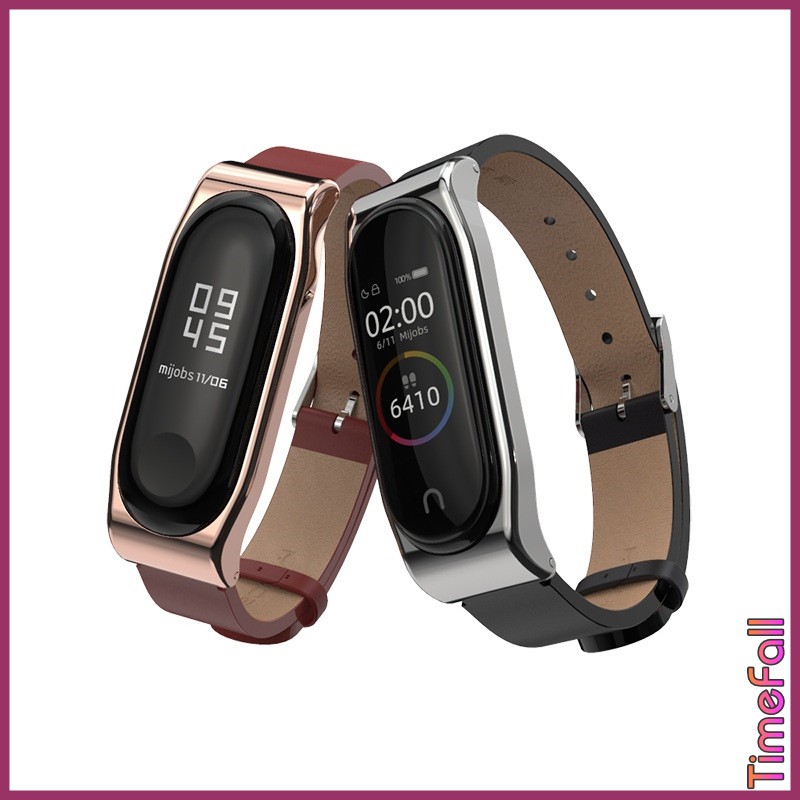 Dây đeo da PU CLASSIC mi band 6, Miband 5 chính hãng MIJOBS, dây đeo thay thế mi band 5, miband 6 da PU mặt kim loại