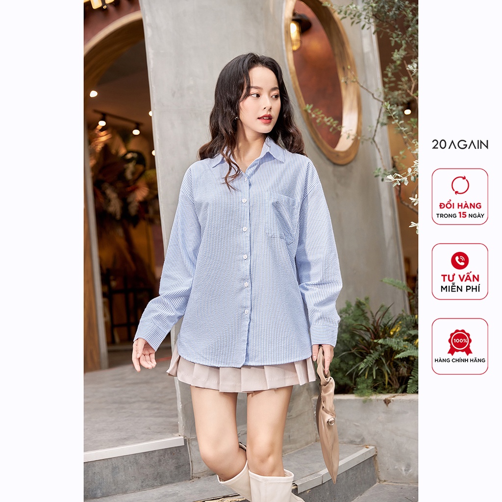 Áo sơ mi nữ dài tay 20AGAIN, thiết kế dáng rộng trẻ trung, năng động ASA1574