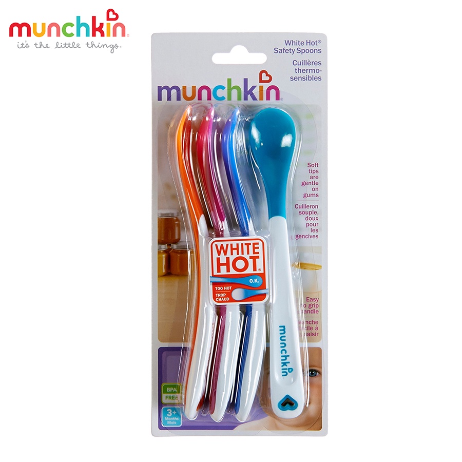 Thìa ăn dặm báo nóng Munchkin đầu mềm an toàn cho bé