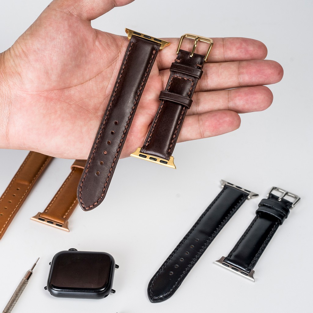 Dây apple watch da bò-khâu tay thủ công D106- dây apple watch series 3 series 4 series 5-Bụi leather
