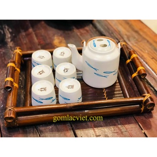 Ấm tích khay mây dung tích 1 lít gốm Bát tràng