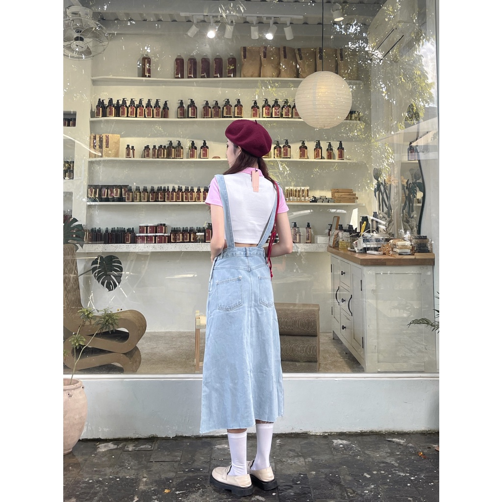 Đầm yếm jeans HEYBEE hai dây bản lớn, phom chữ A dáng dài - Denim Overall HJ1303