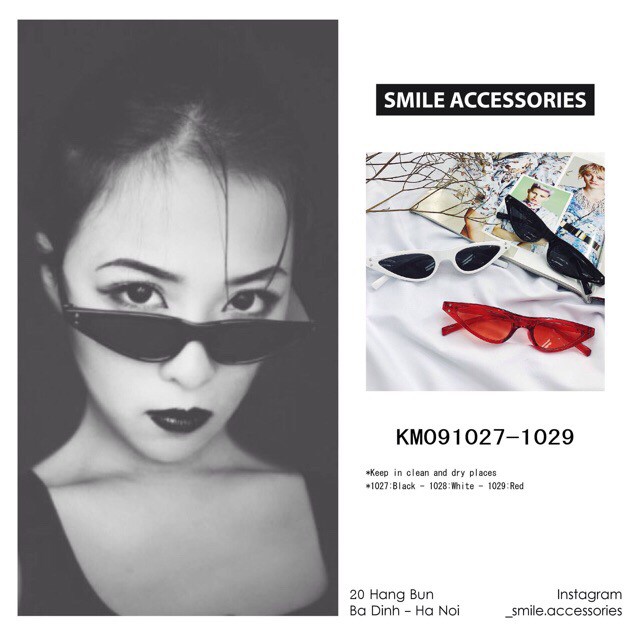 Kính râm mát nam nữ  retro mắt mèo xếch nhỏ xíu tí hin