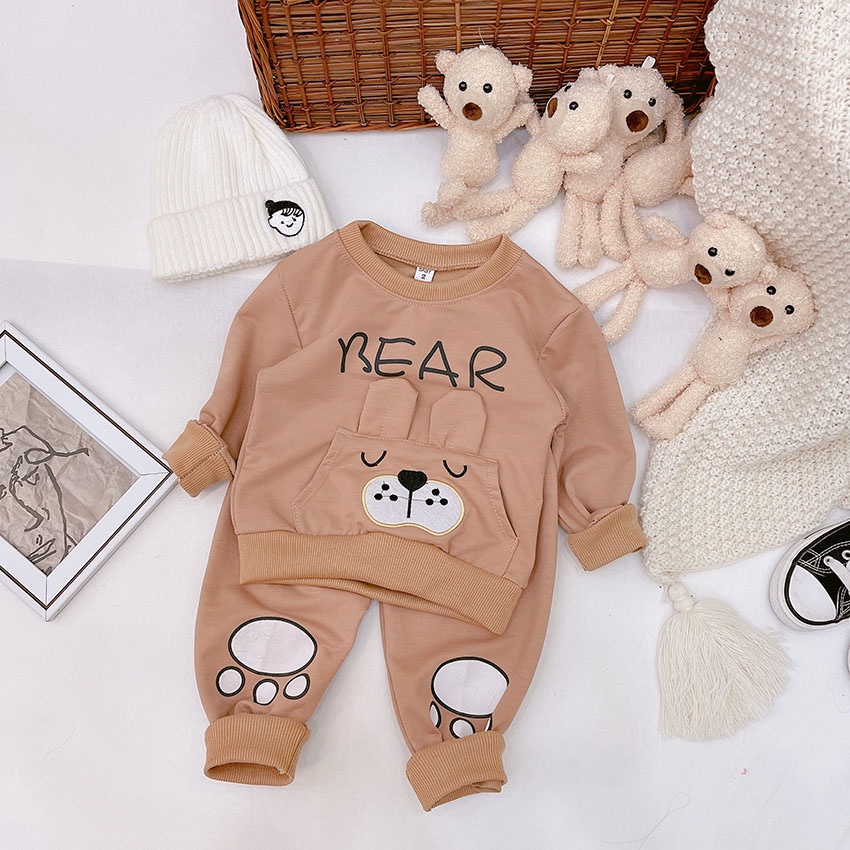 Bộ Quần Áo Dài Tay Thu Đông Nỉ Da Cá In Hình BEAR RABBIT TIGER Đáng Yêu Cho Bé Từ 8 - 20kg Mã DC07