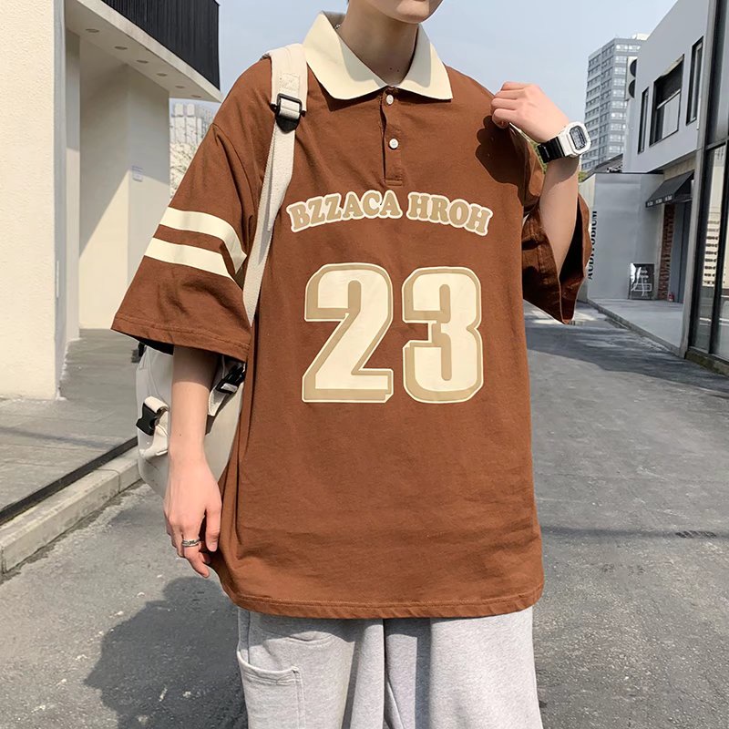 Áo polo Dáng Rộng Tay Ngắn Cổ Bẻ Màu Sắc Retro Dành Cho Nam Và Nữ