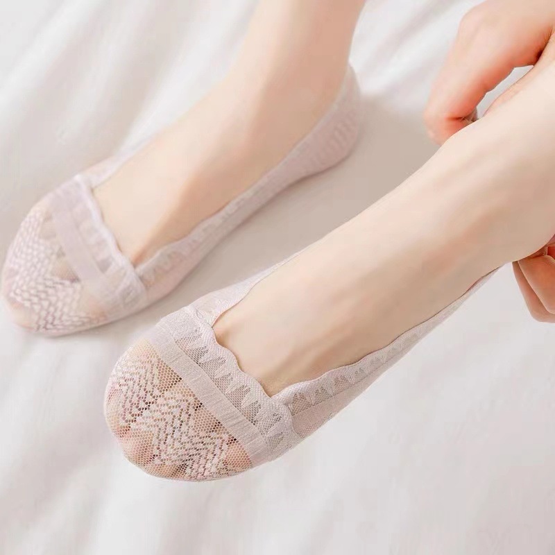 Vớ Cotton Silicone Chống Trượt Miệng Nông Phối Ren Thời Trang Xuân Hè Cho Nữ