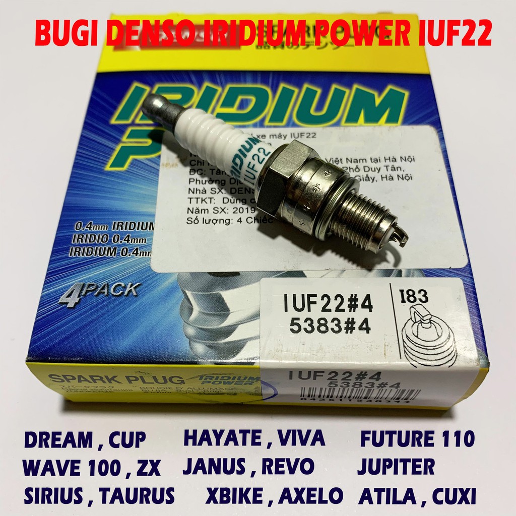 Bugi xe máy Denso Iridium Power IUF22, Bugi IUF22 là dòng bugi chân ngắn dành cho xe Cub 50 70 90, Dream, Wave 10