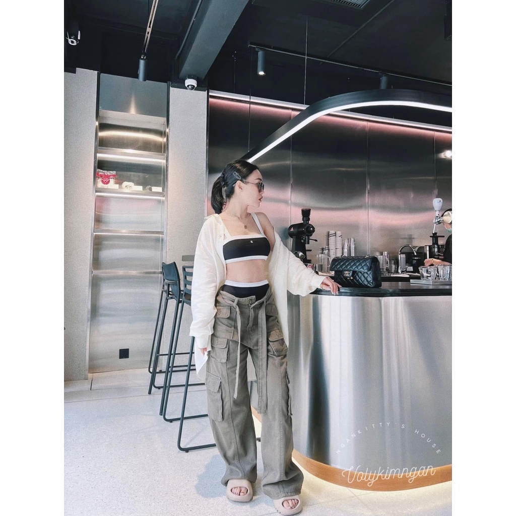 Quần suông túi hộp dây lưng