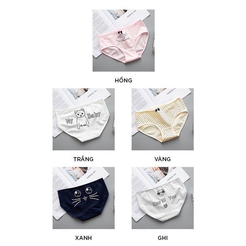 Quần lót nữ cotton cao cấp co giãn kháng khuẩn in hình đáng yêu dễ thương QL45 | BigBuy360 - bigbuy360.vn