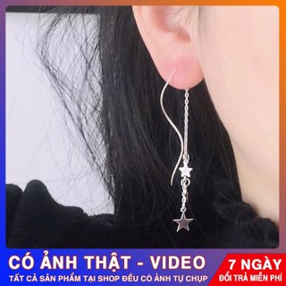 Bông tai, khuyên hoa tai nữ bạc dáng dài trang sưc phong cách Hàn Quốc