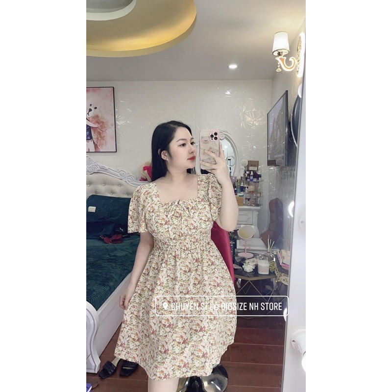 Đầm Hoa Bo nhún Eo tay cánh tiên bigsize