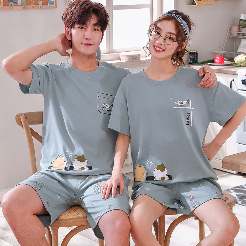 đồ mặc nhà thu đông lụa cặp đôi cao cấp nam áo nữ đồ bộ pyjama pijama Đồ ngủ đôi Bộ Đồ Ngủ Pijama Cotton Ngắn Tay Phong Cách Hàn Quốc Cho Cặp Đôi