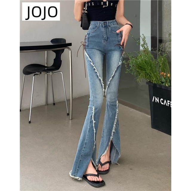 Quần Jeans Xẻ Tà Lưng Cao Thời Trang Dành Cho Nữ