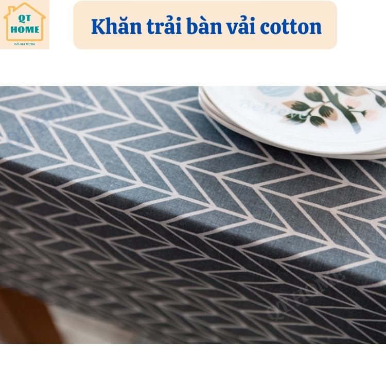 Khăn Trải Bàn Vải Cotton Màu Ghi Họa Tiết Mũi Tên Nhiều Kích Thước