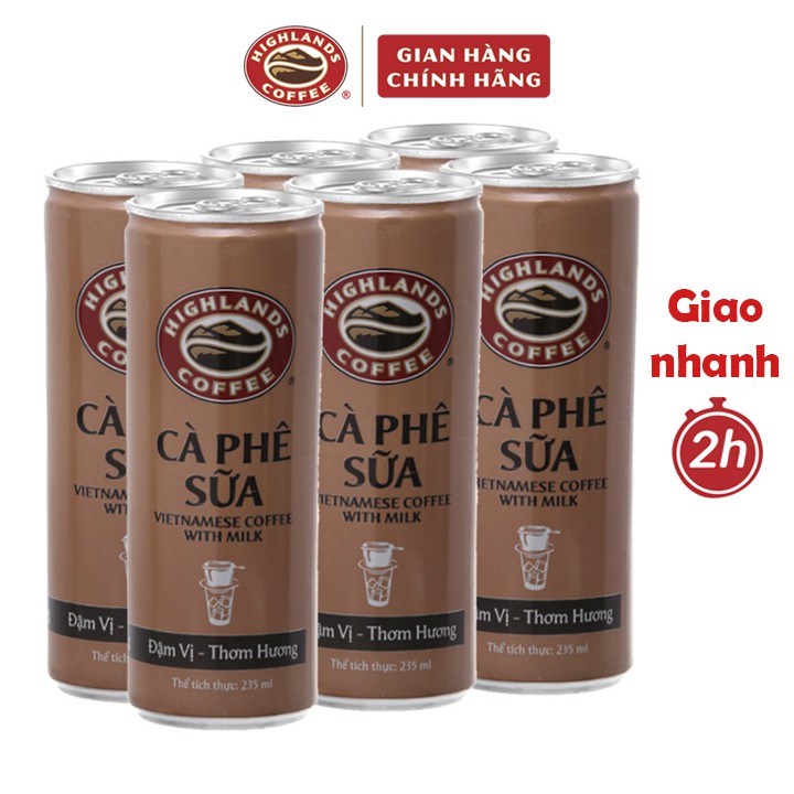 Lốc 6 lon cà phê sữa đá Highlands Coffee 235ml/lon