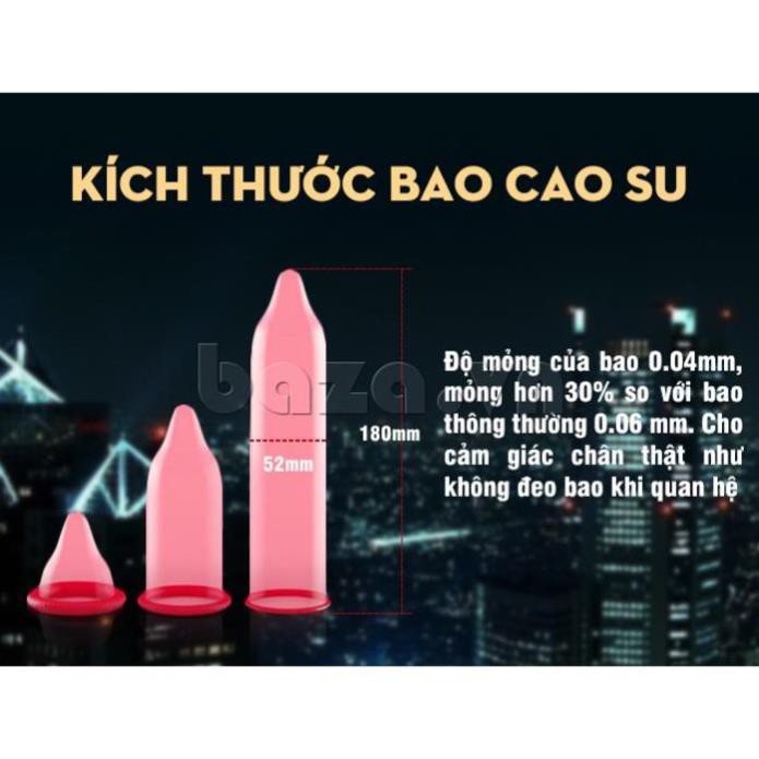 Bao cao su siêu mỏng gân gai kéo dài thời gian size  ôm khít 52mm POWER MEN DOTTED TYPE hộp 03 chiếc