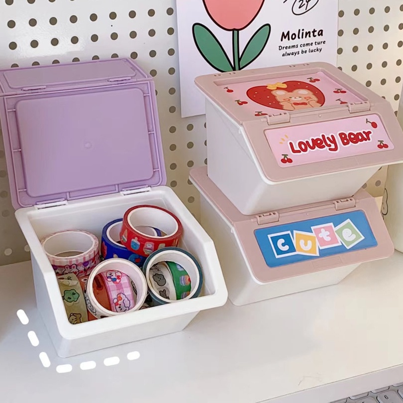 Hộp Đựng Mini Nắp Lật Mái Nhà Trơn Kèm Sticker