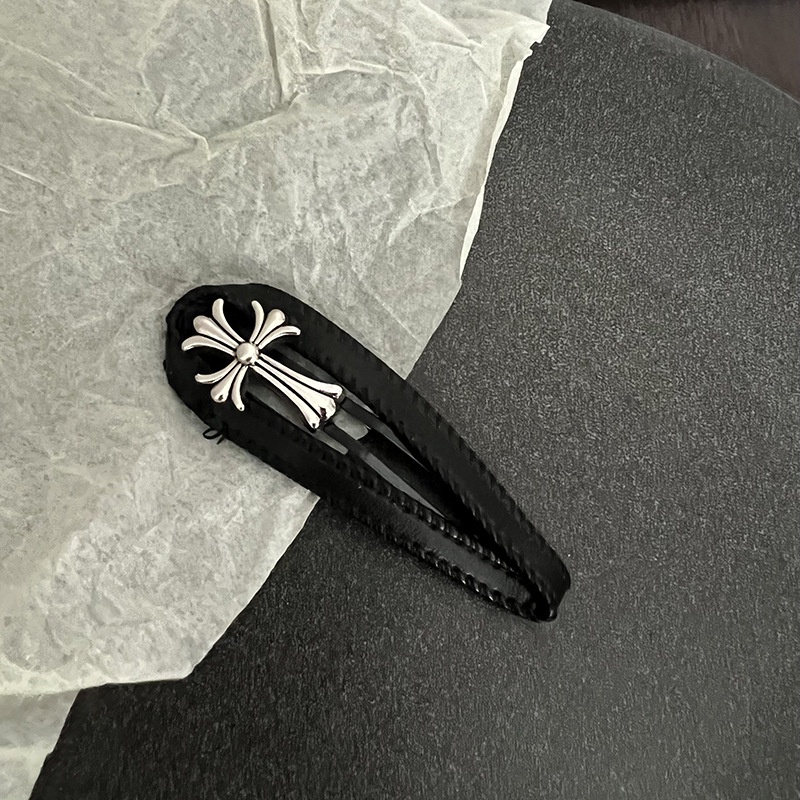 Kẹp Tóc Mái Ngang Bằng Da Màu Đen Phong Cách Gothic Punk