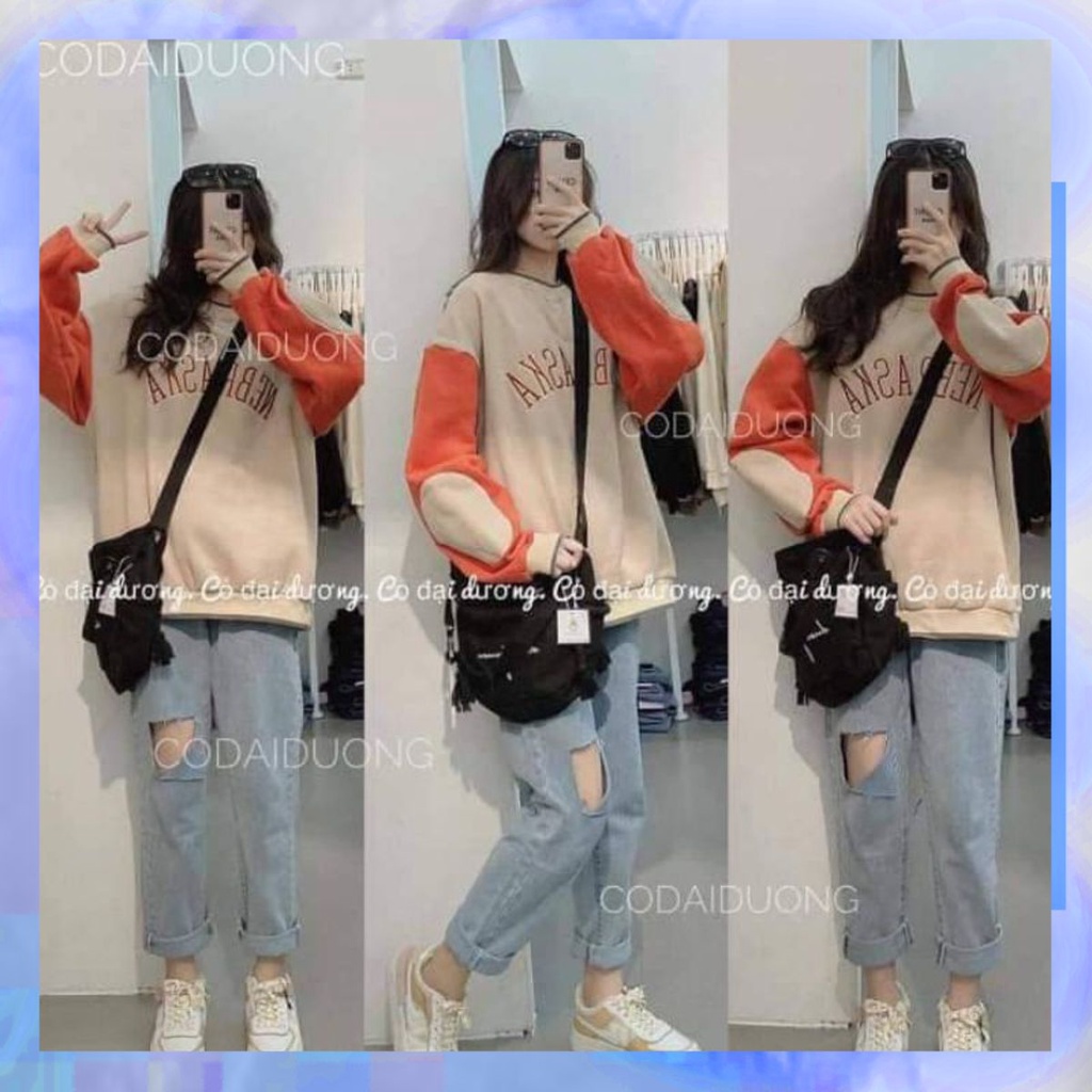 Áo sweater nỉ cổ tròn chữ Nebras tay phối độc lạ cực đỉnh.2009TEEN
