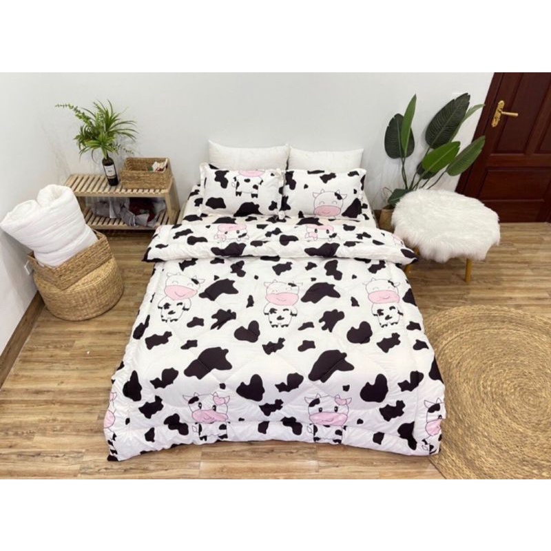 Trọn bộ 5 món ga gối chăn phao poly cotton có ruột bông dày dặn loại 1
