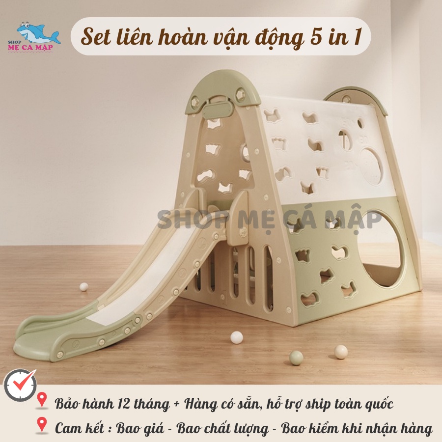 Set liên hoàn cầu trượt xích đu, liên hoàn vận động cho bé 5 in 1, chịu tải 80kg [HÀNG SẴN KHO]