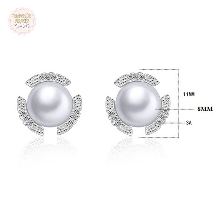 Hoa tai hạt châu hình hoa xinh xắn, bạc ý S925 HT204