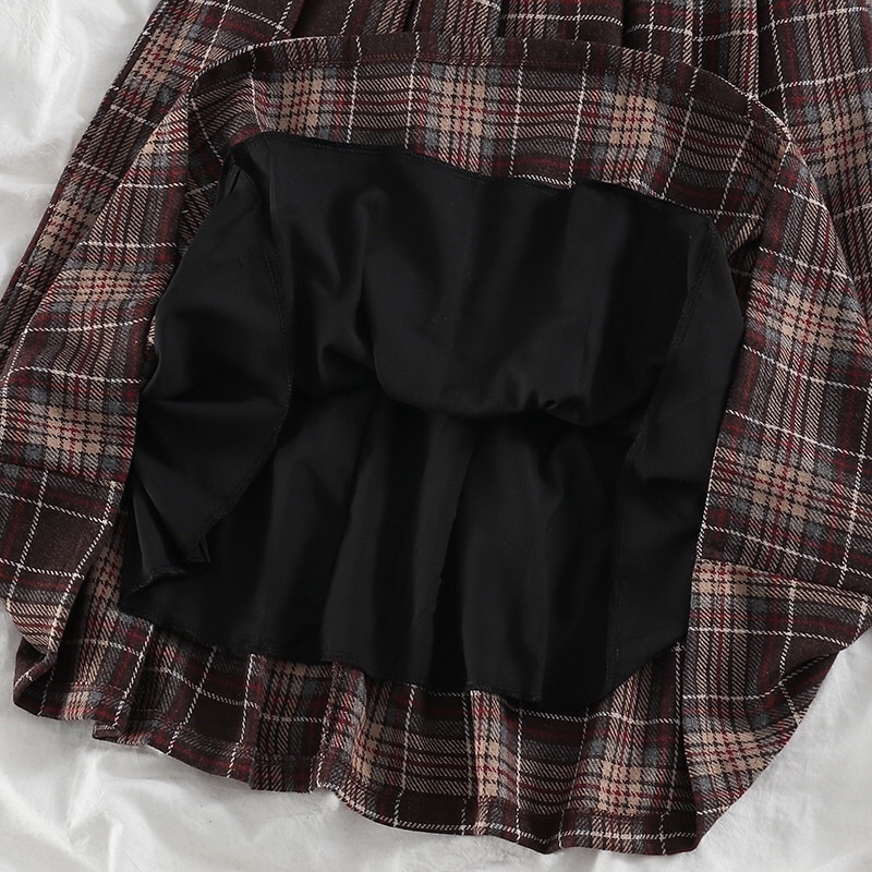 Set Áo Len Sweater / Chân Váy Dài Caro Xếp Ly Phong Cách Hàn Quốc