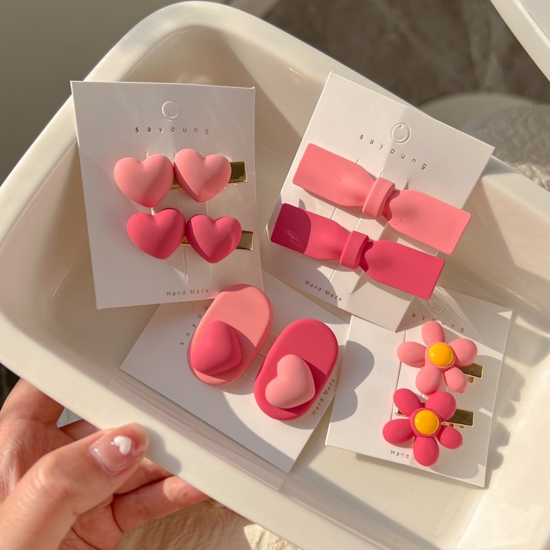 Set 2 Kẹp Tóc Hình Nơ / Hoa / Trái Tim Dễ Thương Đa Năng Thời Trang Cho Bé Gái