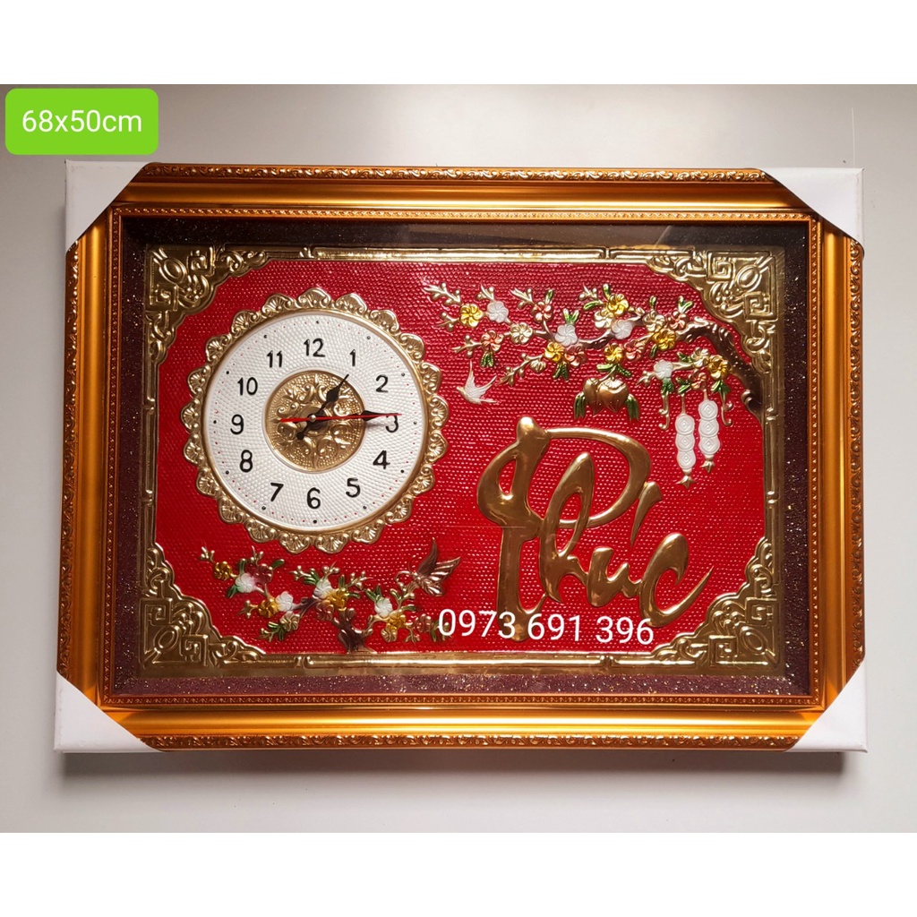 Tranh Đồng hồ bằng Đồng nguyên chất liền tấm Phúc Lộc Tâm kích thước 68x50cm