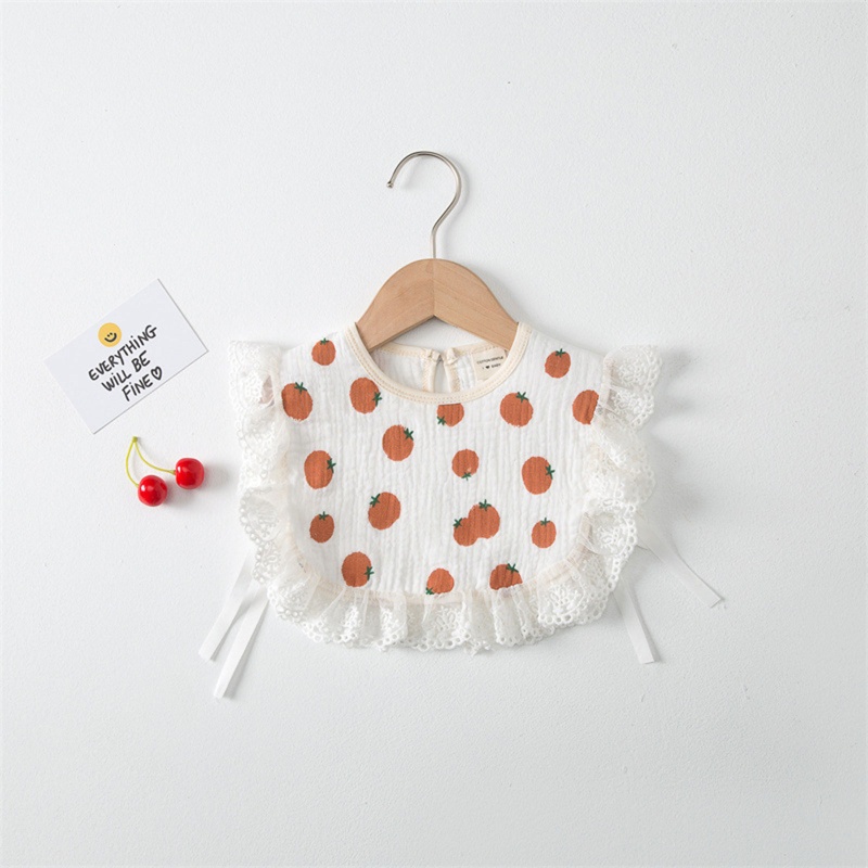 Yếm Cổ Lá Sen Chất Liệu Cotton Phối Ren Hoa Xinh Xắn Cho Bé Gái