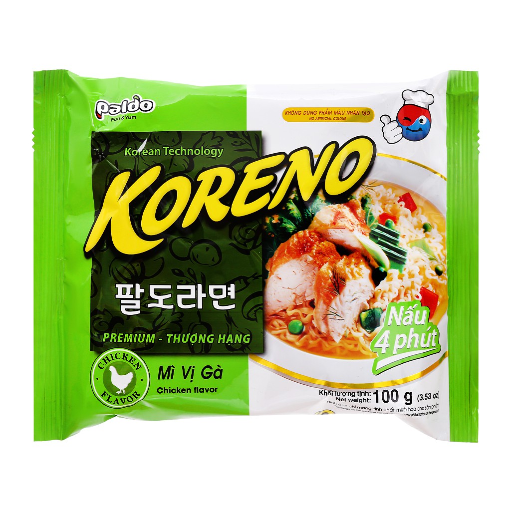 Mì Koreno Thượng hạng các vị Bò/Gà/Tôm/Kim Chi gói 100g