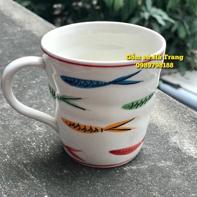 Cốc lipton gốm sứ Bát Tràng cao cấp vẽ cá màu