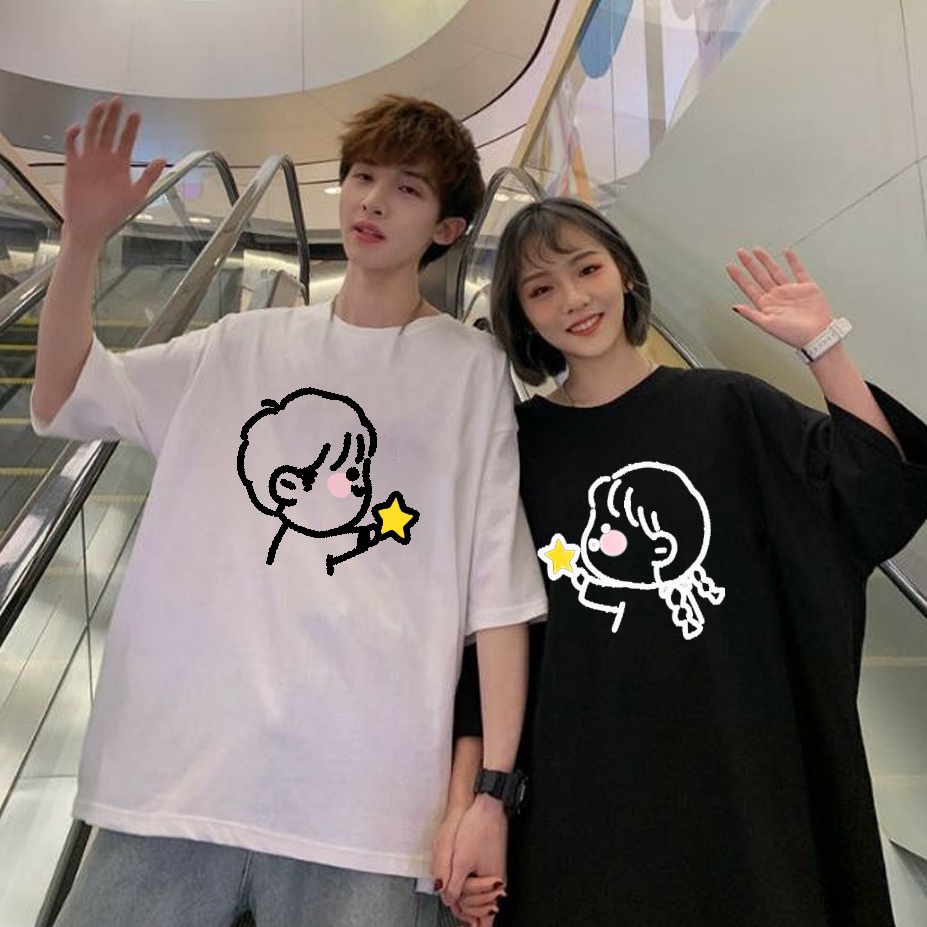 Áo thun Đôi fom rộng Nam nữ cực chất , hình chibi  tặng sao