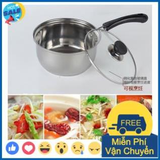 Nồi Nấu Bột, Nấu Cháo Đồ Ăn Dặm Cho Bé Inox 304 Size 18Cm Dày Dặn, Cao Cấp