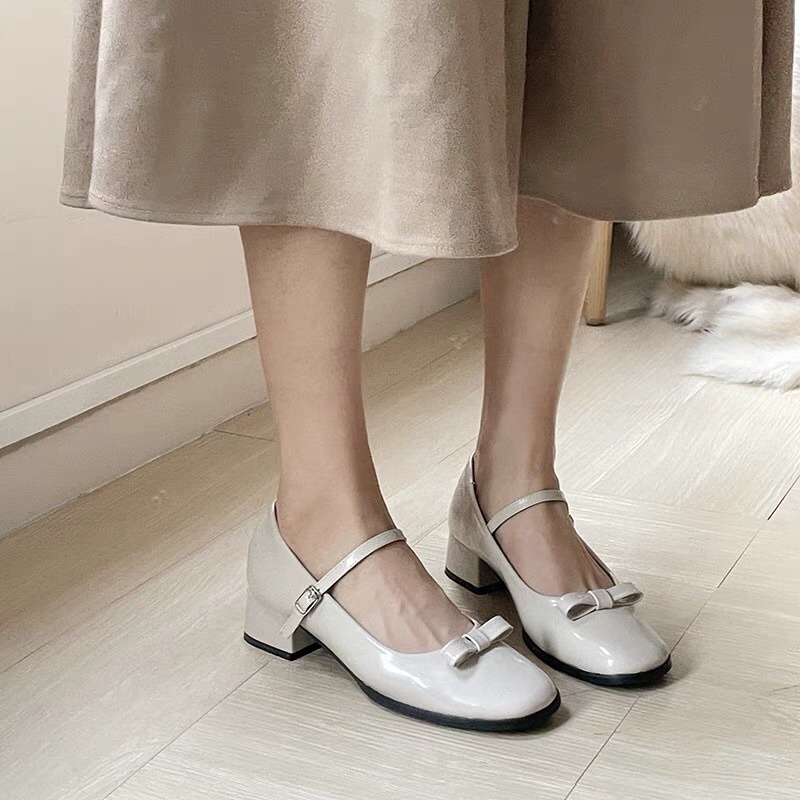 Giày marry jane da bóng giày búp bê nơ