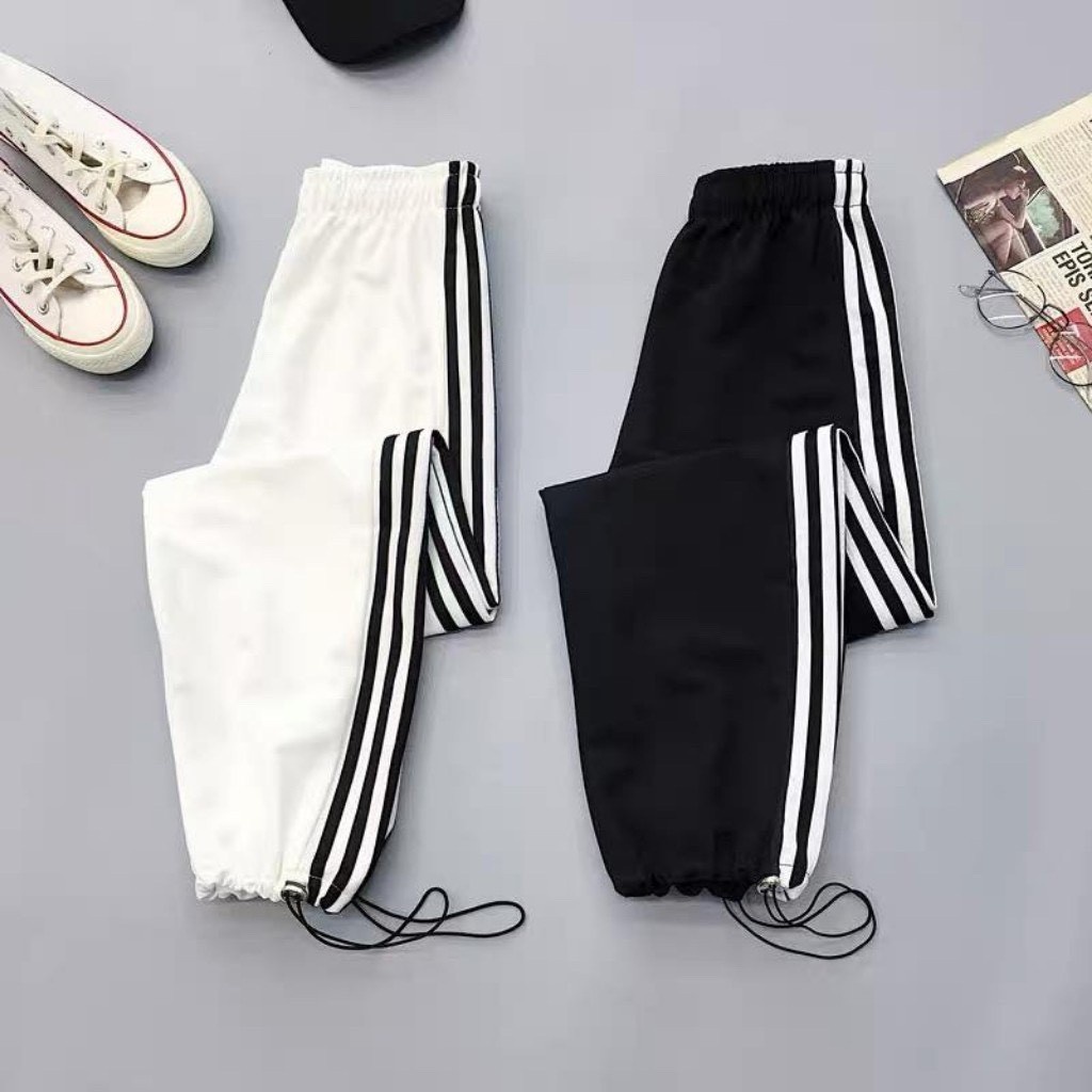 Quần dài nữ jogger ống rộng 3 sọc dài Có dây rút 2 bên phong cách trẻ trung năng động kiểu dáng thể thao MISS GIRL