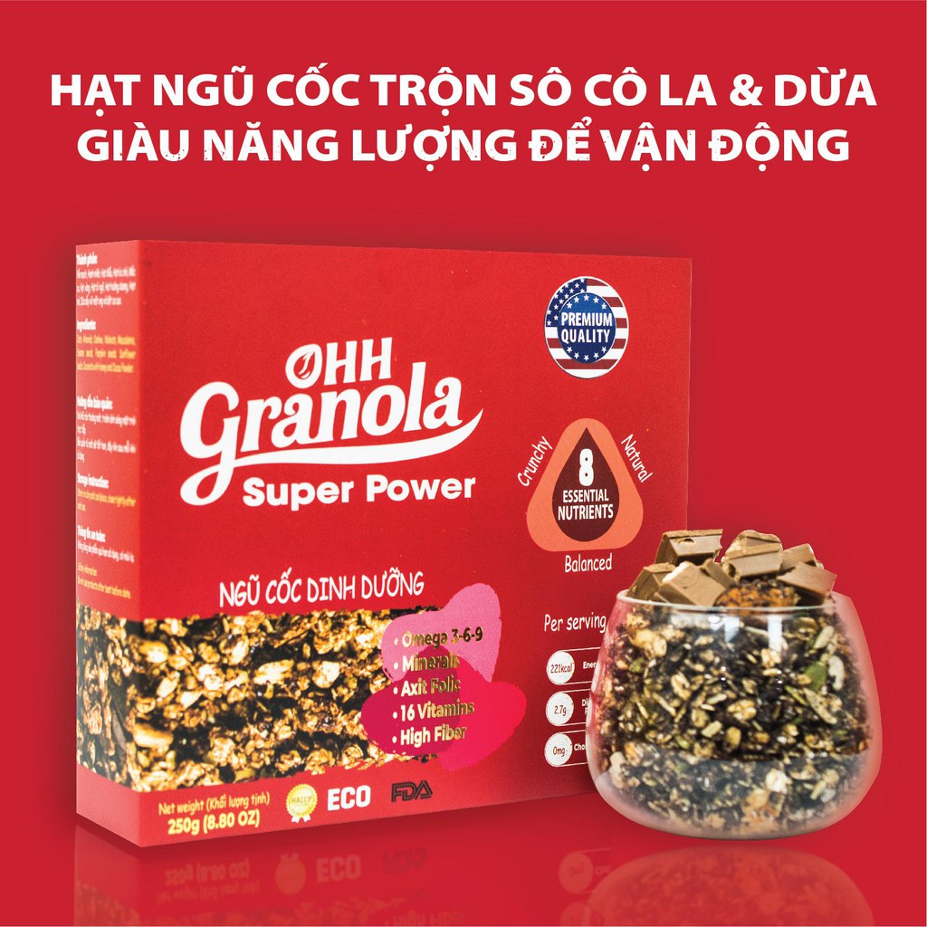 Ăn Kiêng Đồ Ăn Vặt Tăng Cơ - Ngũ Cốc Tập Gym Nên Ăn OHH Granola Chocolate đen vị dừa mix hạt, năng lượng mix mật ong