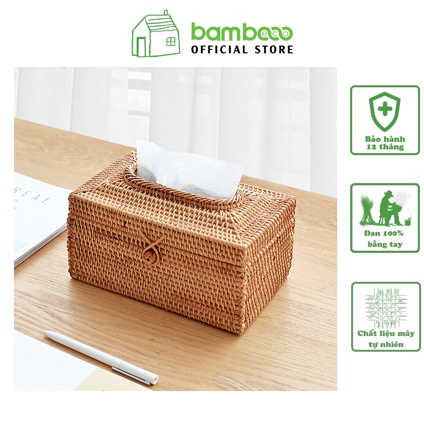 Hộp giấy ăn mây tre đan thủ công BAMBOOO ECO nhiều kích thước