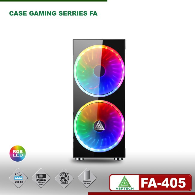 Case FA-405 Gaming Có Sẵn Fan 20cm LED ARGB.