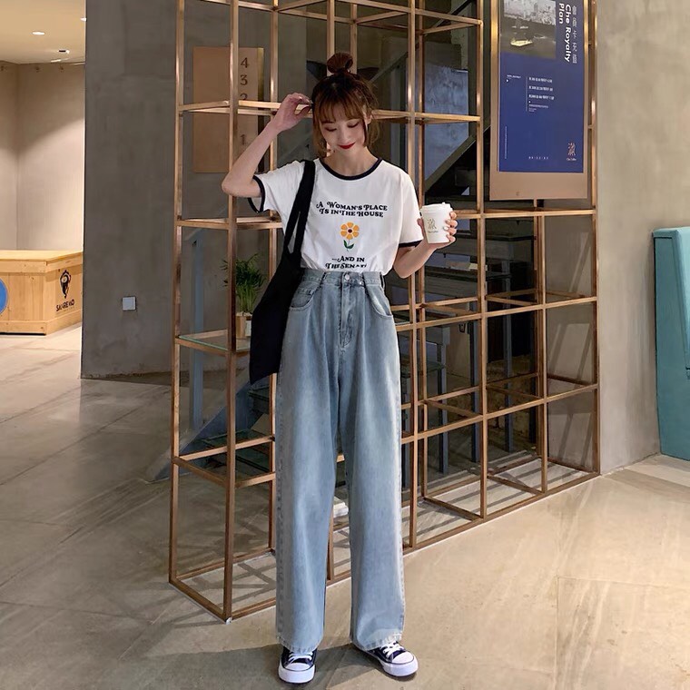 Quần jean nữ đen xám rách gối CẠP CAO HeyBig, quần bò jeans rách gối nữ phom rộng phong cách Ulzzang 2023 | BigBuy360 - bigbuy360.vn