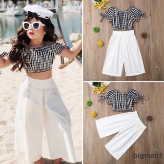 Áo Crop Top Và Quần Dài Trắng Đen Cho Bé Gái 1-6 Tuổi