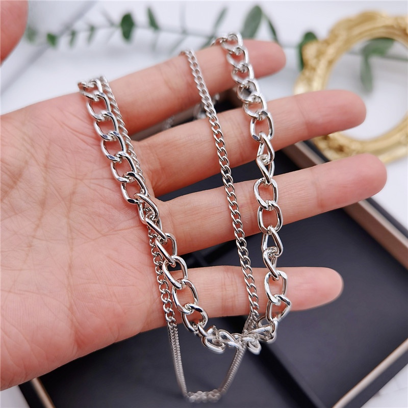 Dây chuyền nam nữ BROO xích trơn nhiều lớp, chuỗi vòng cổ unisex titan màu bạc đẹp cá tính