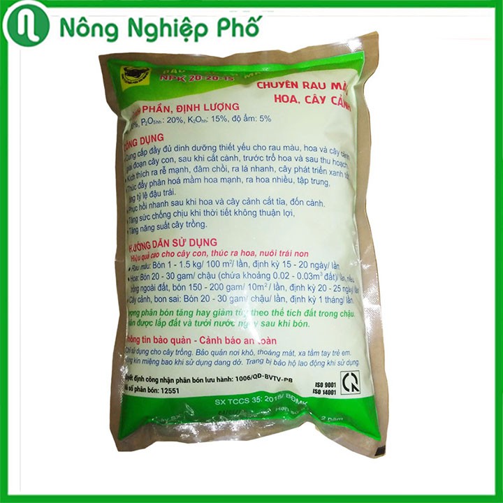 Phân Bón Đầu Trâu BĐ - MK NPK 20-20-15 Chuyên Cho Rau Màu &amp; Hoa Kiểng Túi 1 Kg