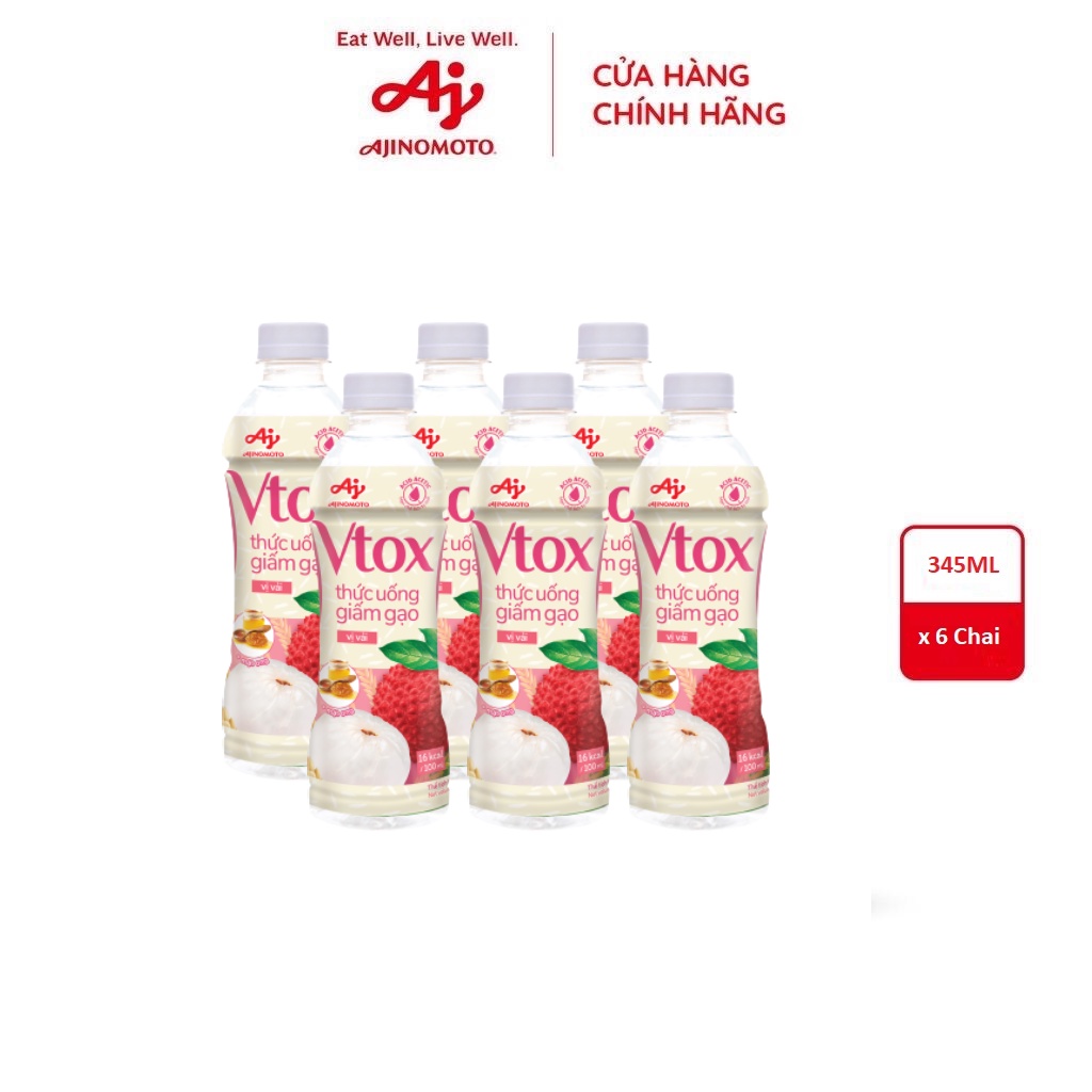 [DATE THÁNG 3/2024] Combo 6 Chai Thức Uống Giấm Gạo "Vtox" - Vị Vải 345ml/Chai