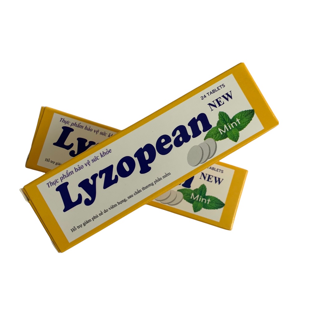 Lyzopean - Hộp 24 viên vị bạc hà hỗ trợ khàn tiếng, đau rát họng