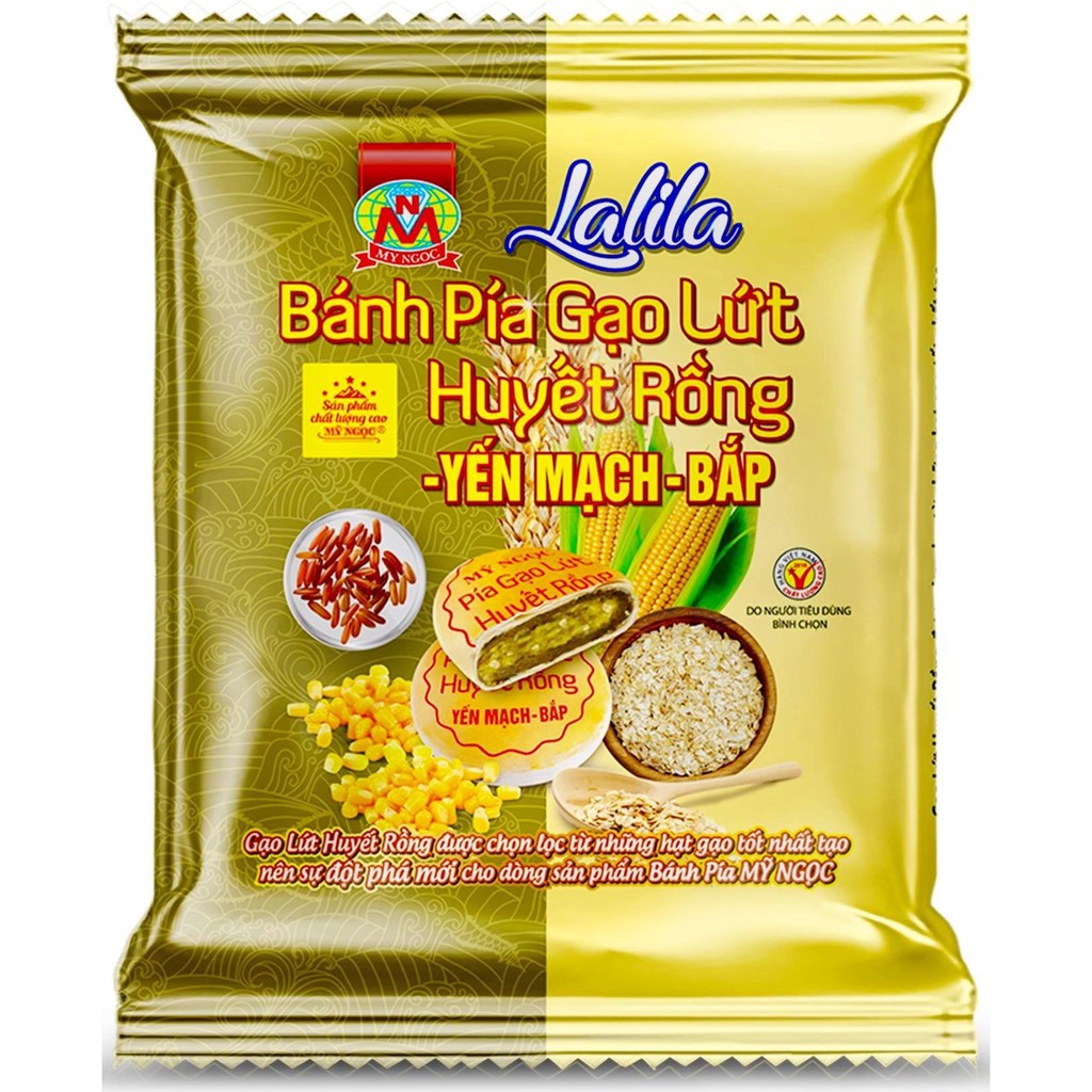 LaLiLa 190g 2 Bánh PÍA chay GẠO HUYẾT RỒNG yến mạch BẮP - VEG Pia Cake with PREMIUM RED RICE, FRESH CORN & OAT No Durian