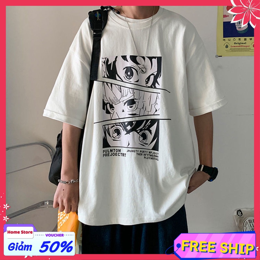 Áo thun basic form rộng Áo phông Anime 6 mắt hilashopm, áo in chữ phong cách đơn giản